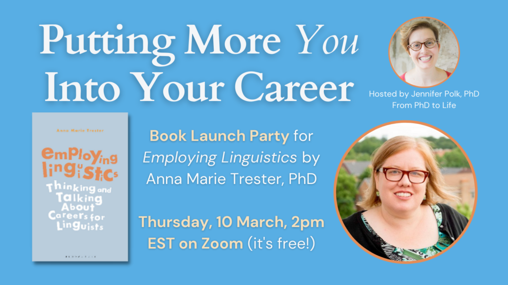 Promotional image for book launch event featuring images of author and host, the book cover image, and text details.
